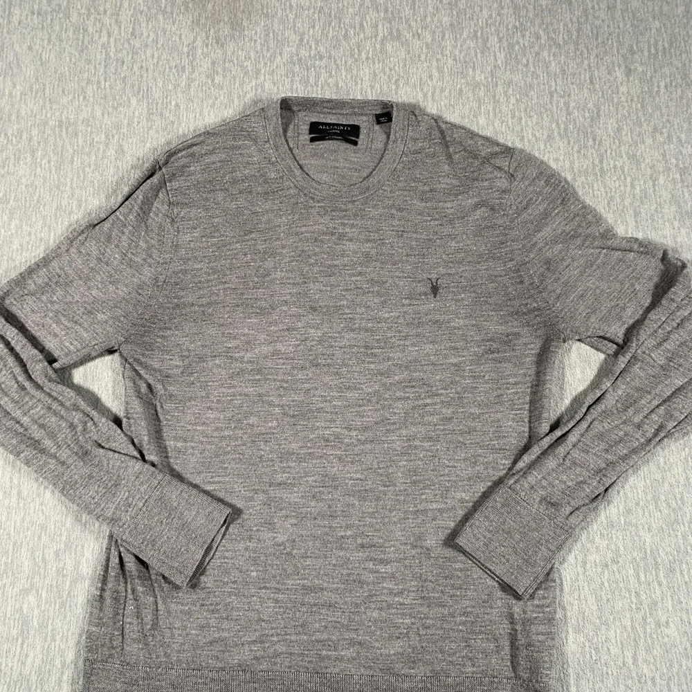 AllSaints Sweater Mens Extra‎ Large Gray 100% Merino Wool Crewneck Logo